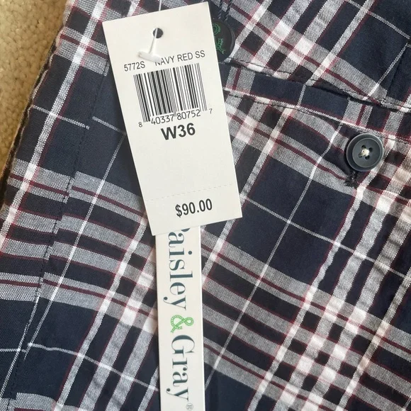 Paisley & Gray Navy and Red Plaid Flat Front Men’s Shorts - Picture 3 of 3